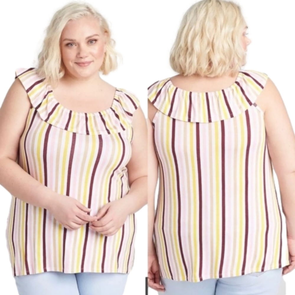 Lane Bryant Ruffle Striped Tank